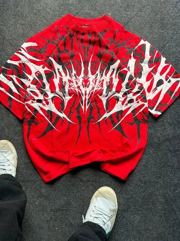 🩸 Crimson Veins – Oversized Infernal Tee