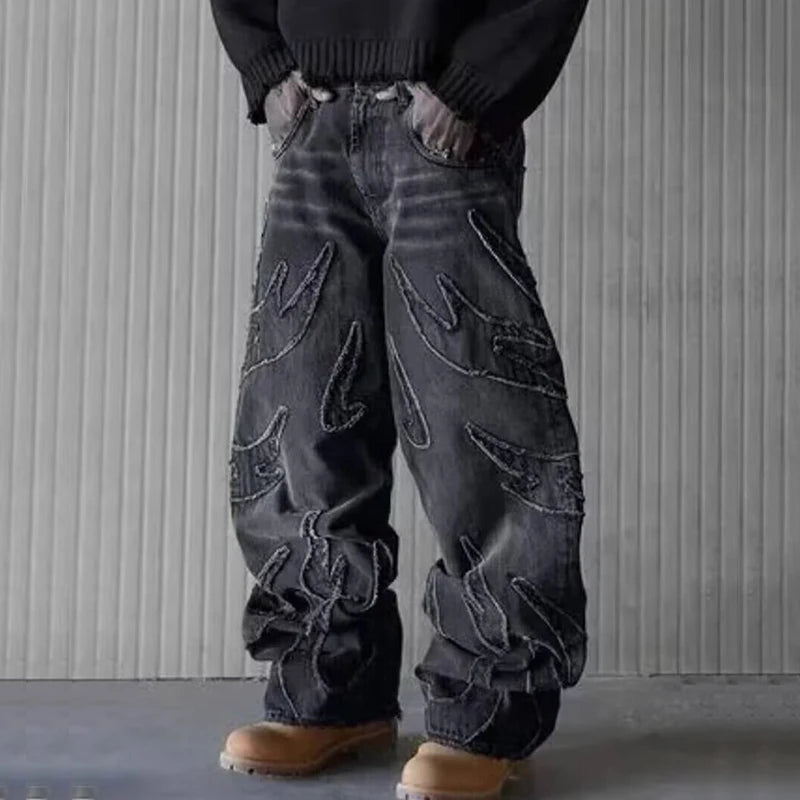 ⚡️ Infernal Path – Ripped Wide-Leg Denim
