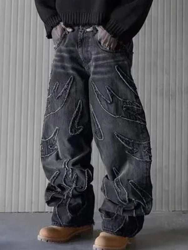 ⚡️ Infernal Path – Ripped Wide-Leg Denim